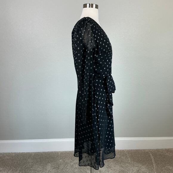Walter Baker Polka Dot Chiffon Long Sleeve A-Line Dress Black and Silver Size 8 - Picture 3 of 12